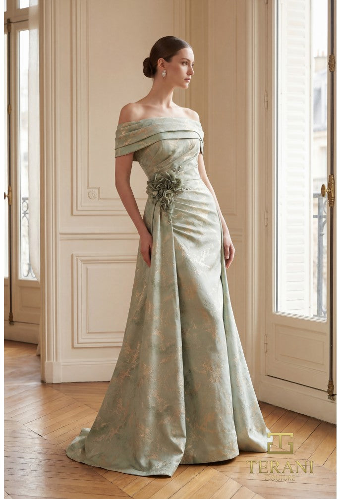 Off-Shoulder Jacquard Sheath Gown – 261M6444