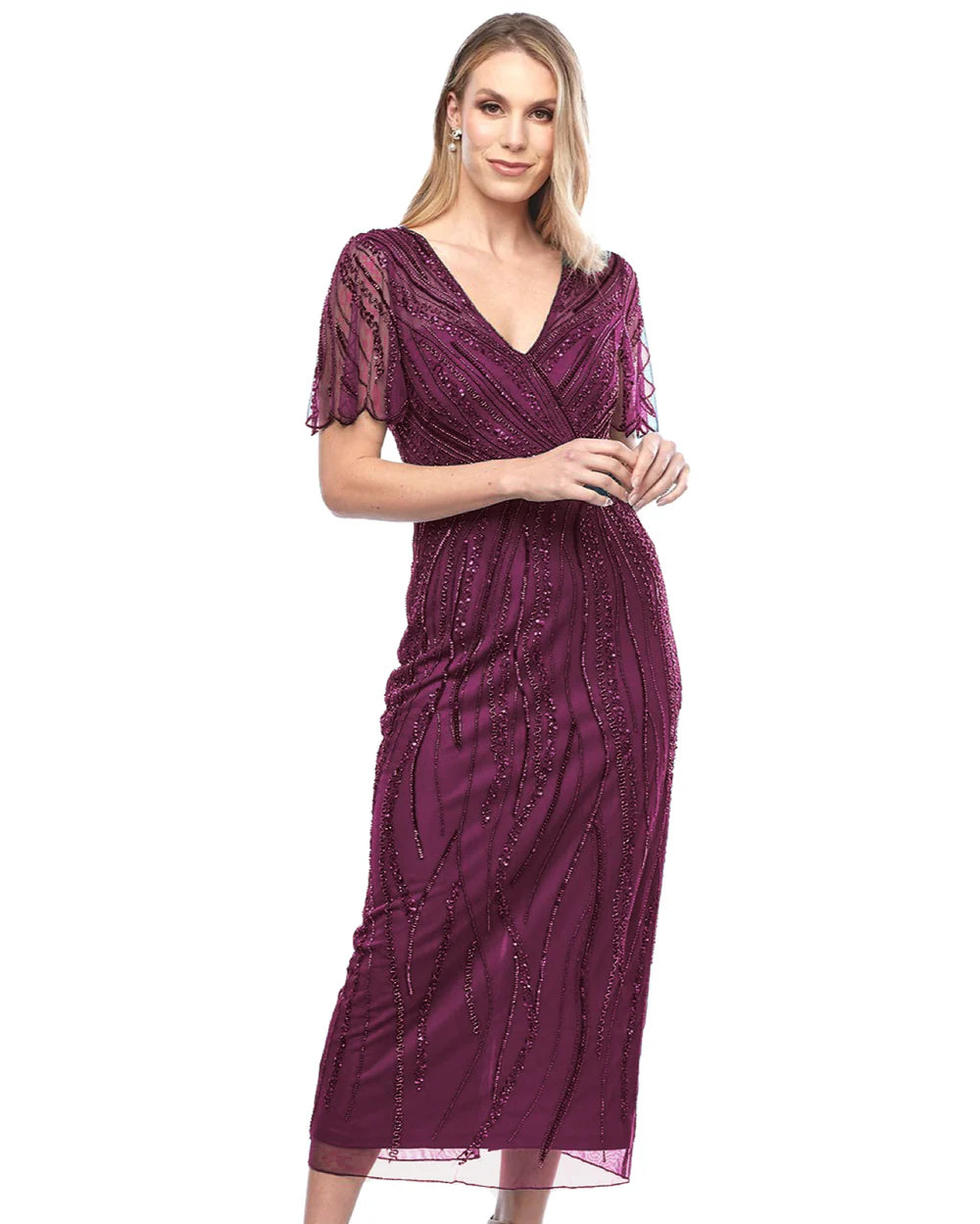 JH0525 beaded cocktail dress with sleeve