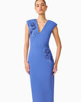 TALITHA PLUNGING
NECK COLUMN DRESS IN CORNFLOWERBLUE