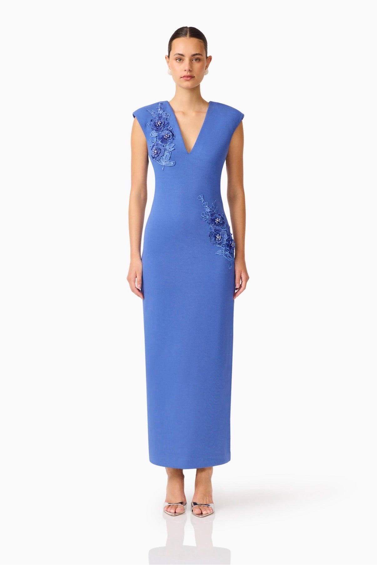 TALITHA PLUNGING
NECK COLUMN DRESS IN CORNFLOWERBLUE
