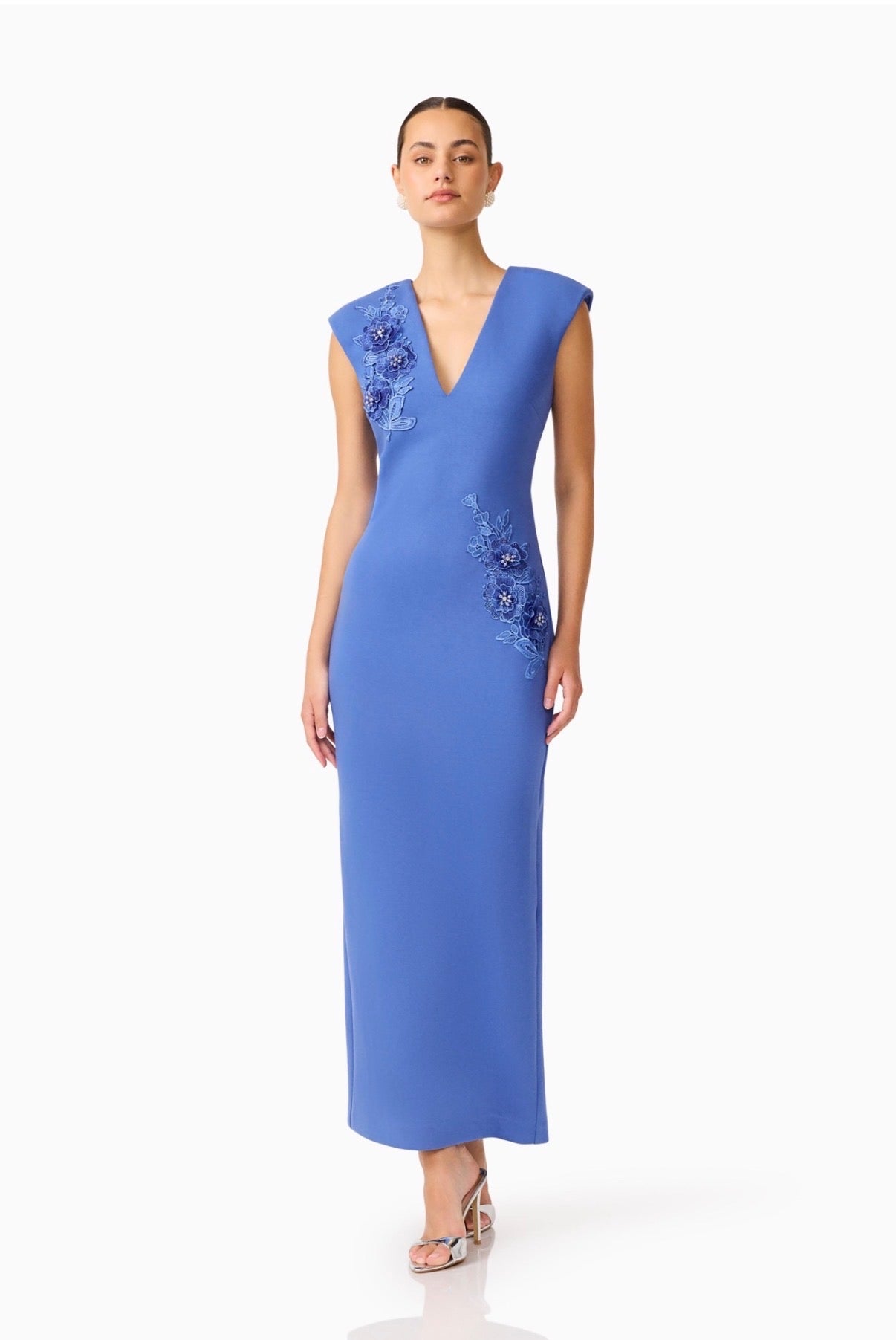 TALITHA PLUNGING
NECK COLUMN DRESS IN CORNFLOWERBLUE