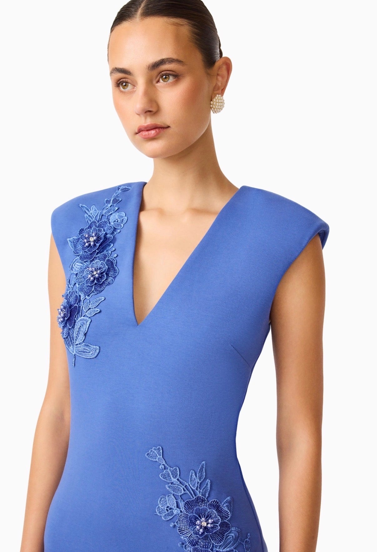 TALITHA PLUNGING
NECK COLUMN DRESS IN CORNFLOWERBLUE