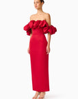 LUCETTA OFF SHOULDER COLUMN GOWN IN RED