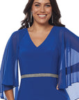 Jh0352 stretch jersey dress with diamnte trim and chiffon attached cape

BRAND: Jessie Harper