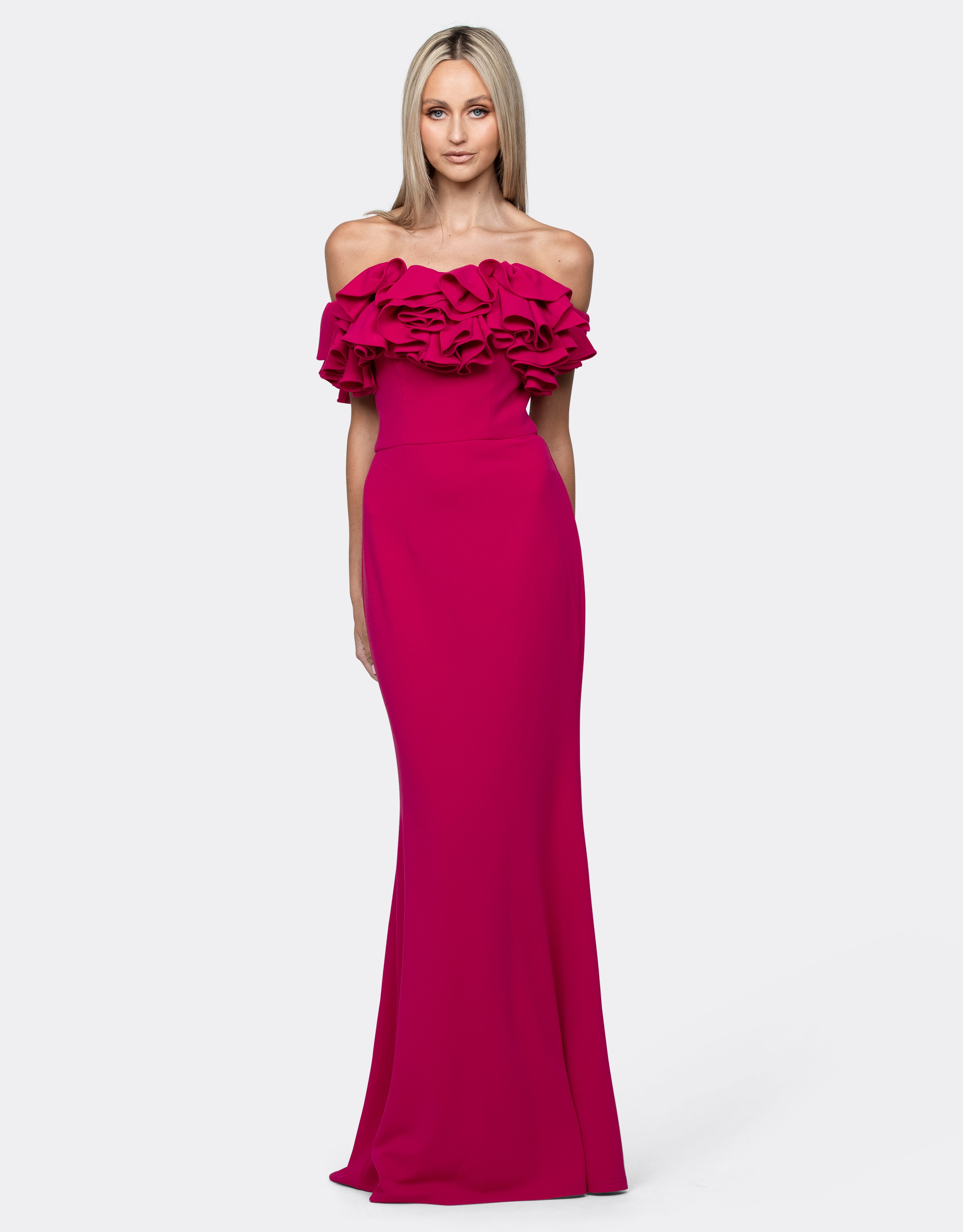 Waverly off shoulder ruffle gown