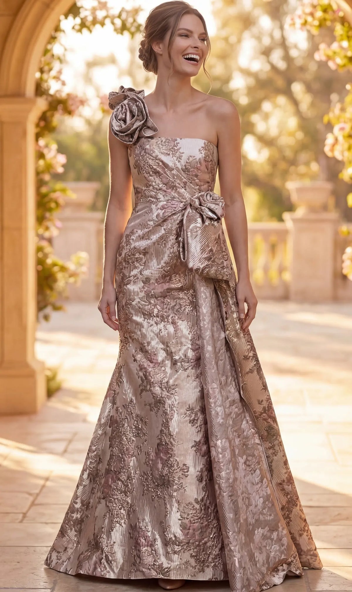Floral Jacquard Mermaid Gown with Rosette 49623