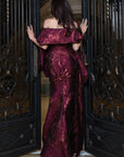 Strapless Draped Metallic Brocade Gown 53352