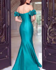 Teal Off-Shoulder Rosettes Mermaid Gown 53638