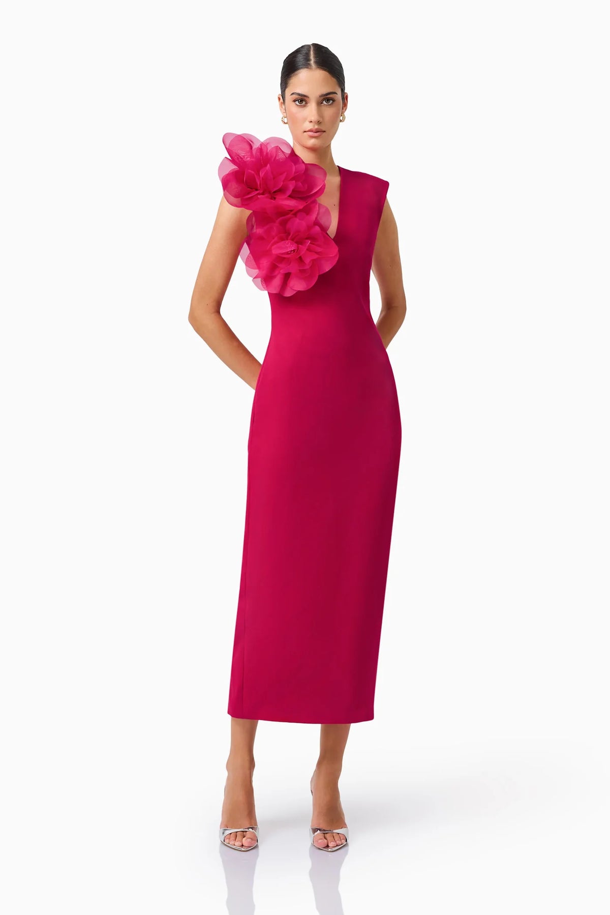 Verdessa V-Neck Maxi Dress in Raspberry Pink