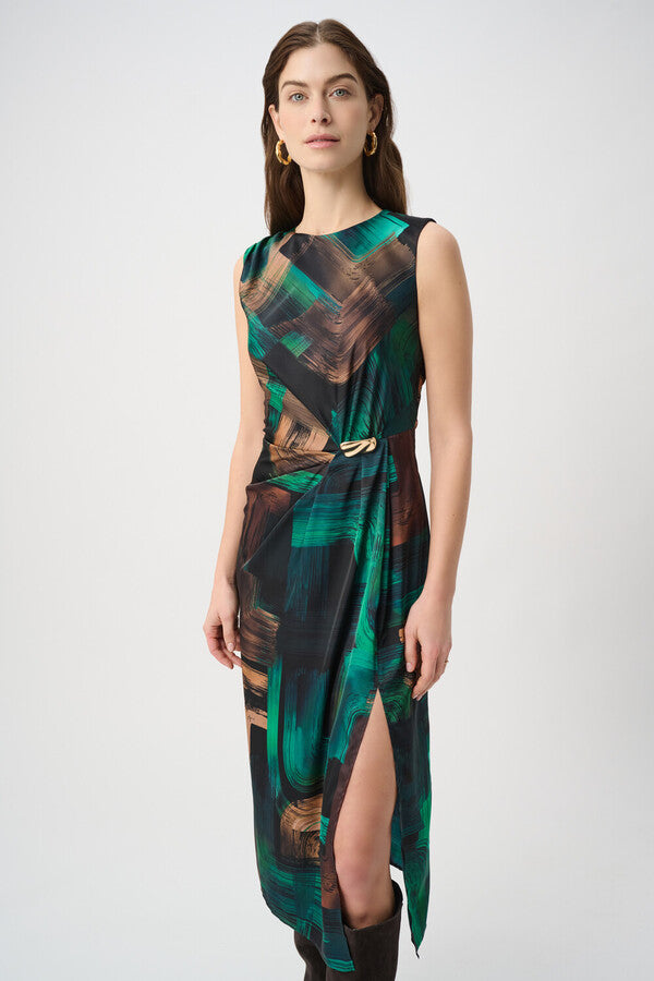 Abstract Print Satin Sheath Dress Style 264202