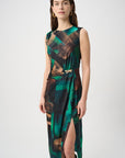 Abstract Print Satin Sheath Dress Style 264202