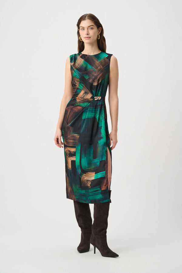 Abstract Print Satin Sheath Dress Style 264202