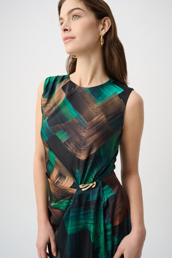 Abstract Print Satin Sheath Dress Style 264202
