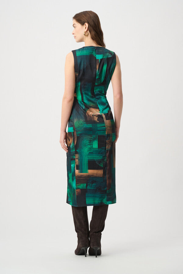 Abstract Print Satin Sheath Dress Style 264202