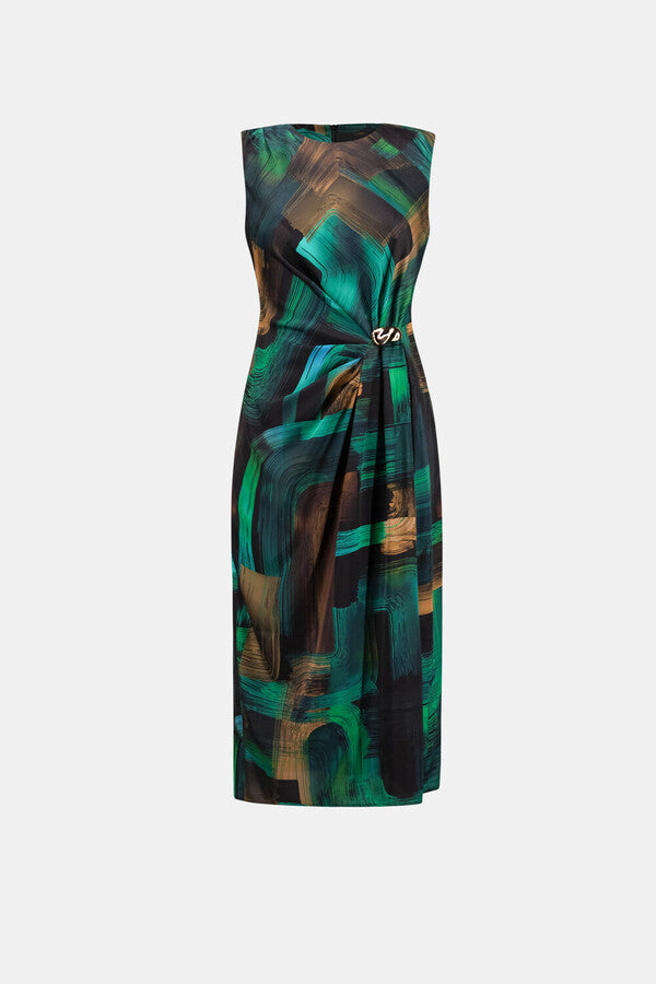 Abstract Print Satin Sheath Dress Style 264202