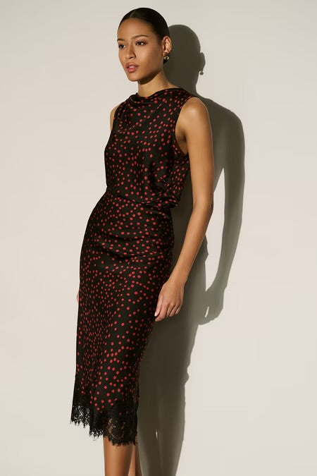 Joseph Ribkoff | Polka Dot Recycled Satin Top - Black/Deep Cherry 264117 Polka Dot Pencil Skirt Style 264118AU$ 260