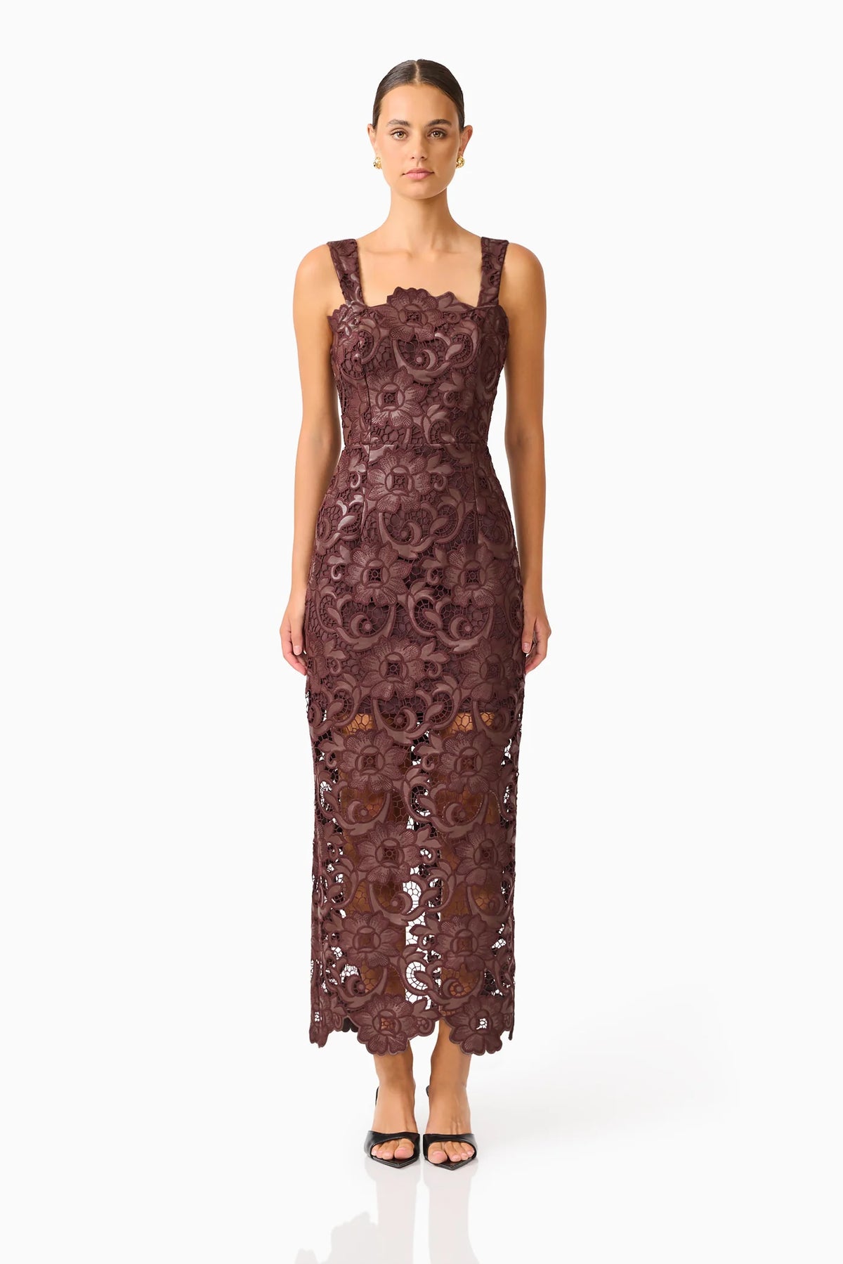 Novelle Column Midi Dress in Brown