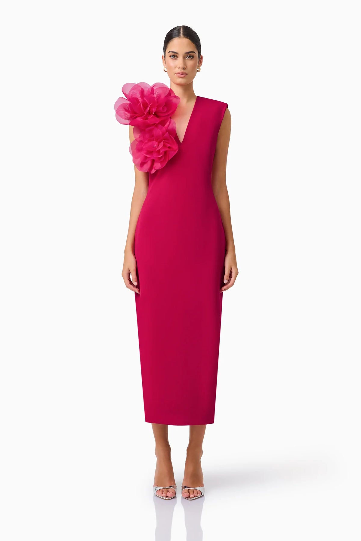 Verdessa V-Neck Maxi Dress in Raspberry Pink